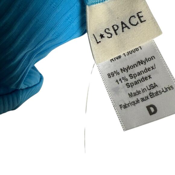 L*Space Pointelle Rib Winnie Island Blue V-Neck Bikini Swimsuit Top D Cup - Picture 8 of 9